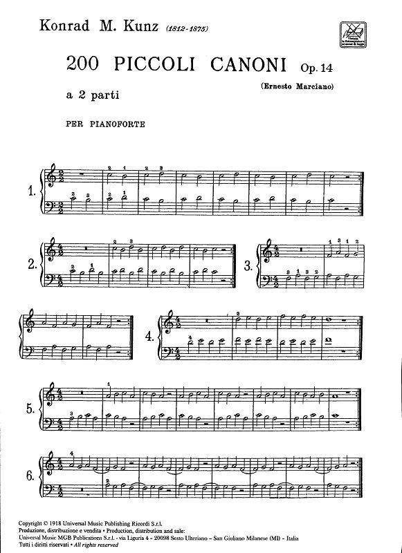200 Piccoli Canoni A 2 Parti Op. 14 - Per Pianoforte - pro klavír